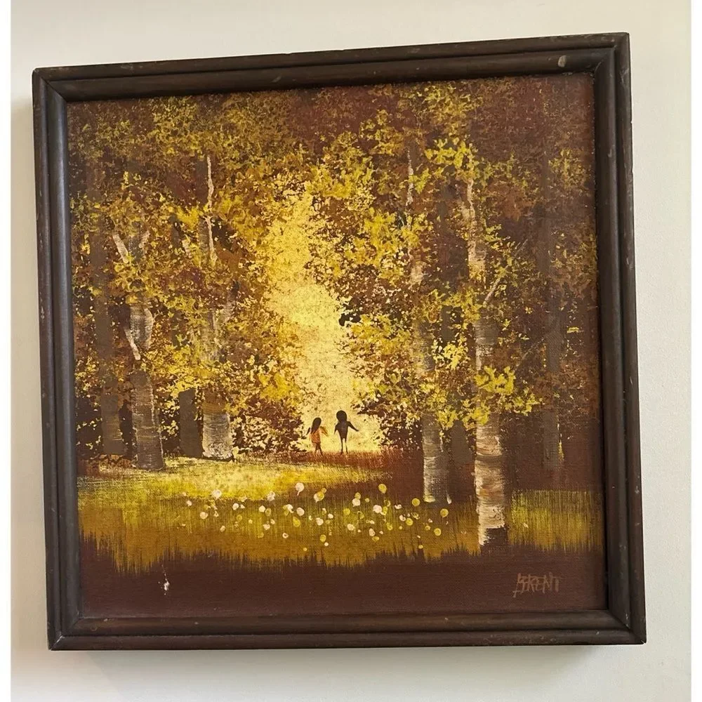 Original Mid Century Paul Brent Oil Painting ~Golden Birch Forest On Canvas